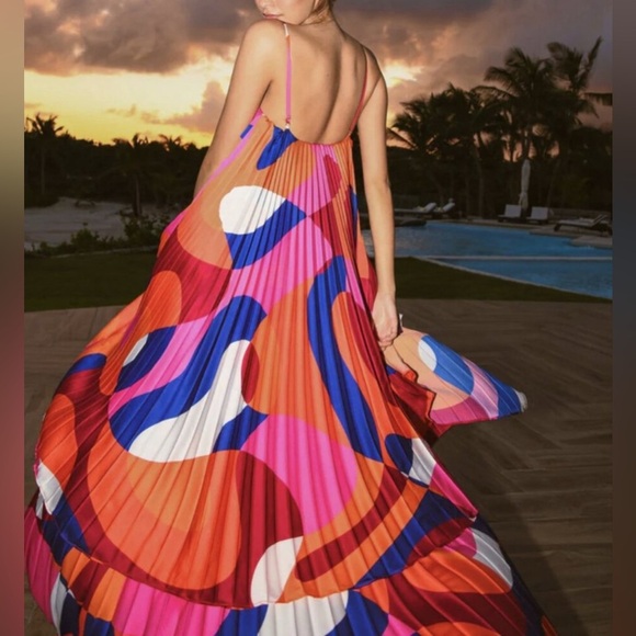 Anthropologie Hutch Design Zane High-Low Accordion Pleated Satin Dress - Picture 2 of 4